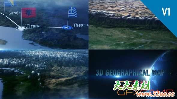 AE模板-三维世界地图地点连线展示动画工具包 3D Geographical Map-天天素材网