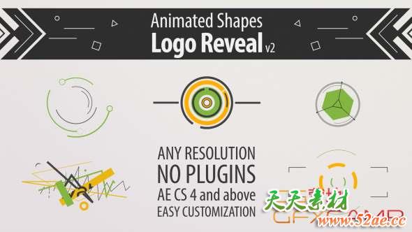 AE模板-图形变化Logo动画 Shape Animation Logo Reveal v2-天天素材网