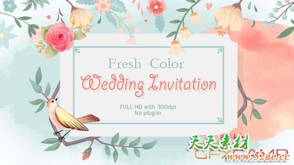 AE模板-小清新水彩枝条婚礼邀请片头 Fresh Color Wedding Invitation-天天素材网