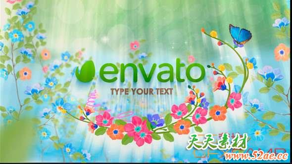 AE模板-春天蝴蝶植物开花Logo动画 Spring Logo-天天素材网