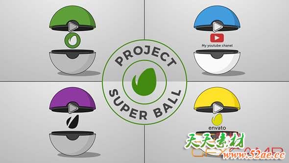 AE模板-卡通精灵球Logo动画 Super Ball Logo-天天素材网