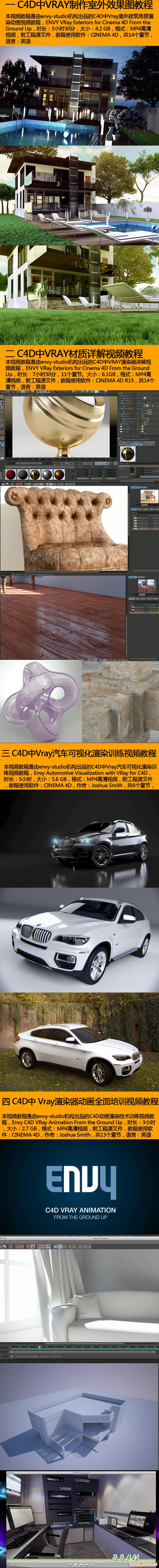 Cinema 4d教程VRay for C4d 建模渲染动画视频教程工程文件合集