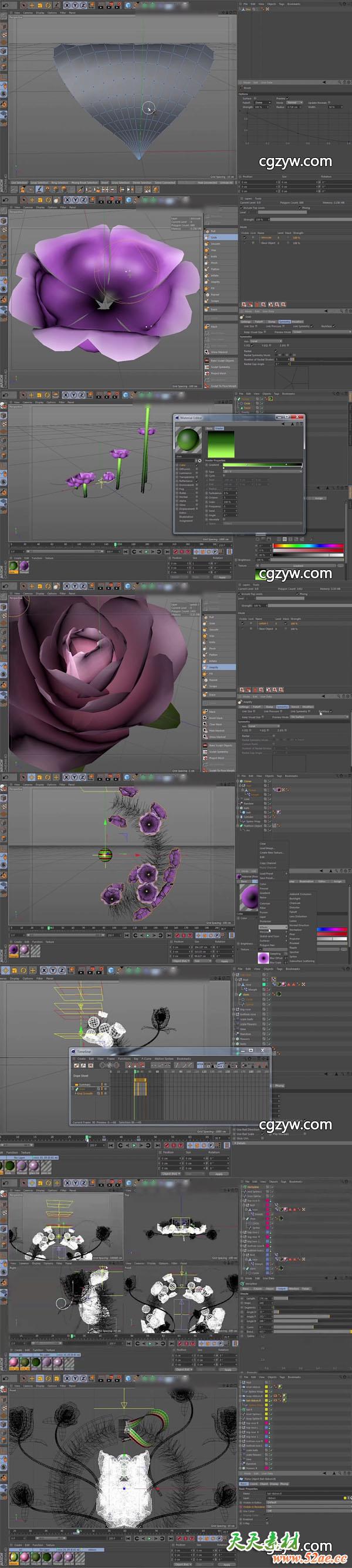 CmiVFX C4d R17 制作路径生长开花动画教程+工程文件 免费下载