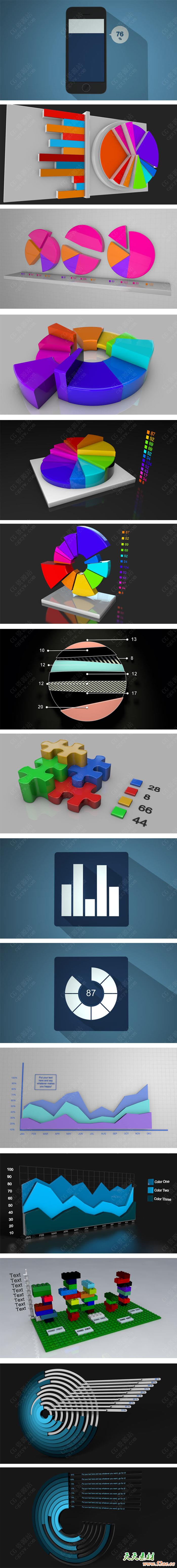 C4D预设-图形曲线图数据图图表表格饼形图饼状图走势图预设