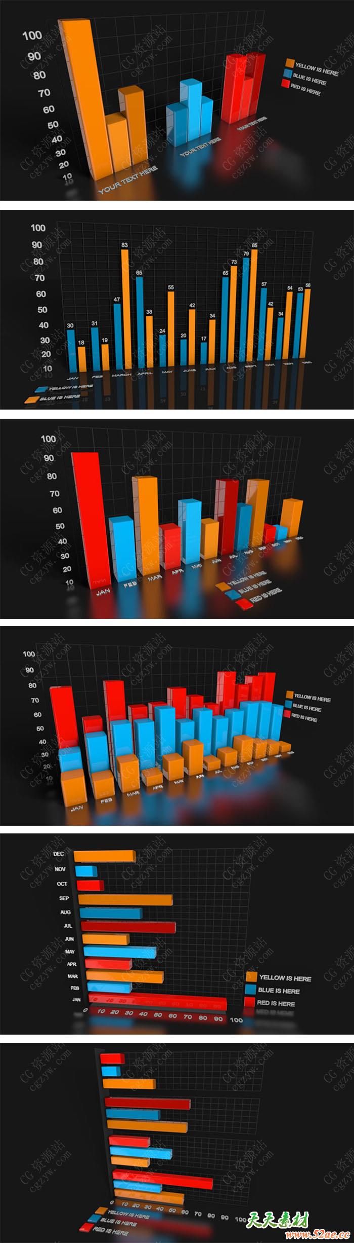 C4D预设-图形曲线图数据图图表表格饼形图饼状图走势图预设