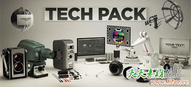 C4DE3D模型-耳机显示器电脑机器人高科技镜头 The Pixel Lab – Technology Pack-天天素材网