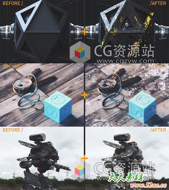 Octane For C4D – 添加污垢划痕磨损到材质脚本PXL DIRT+使用教程