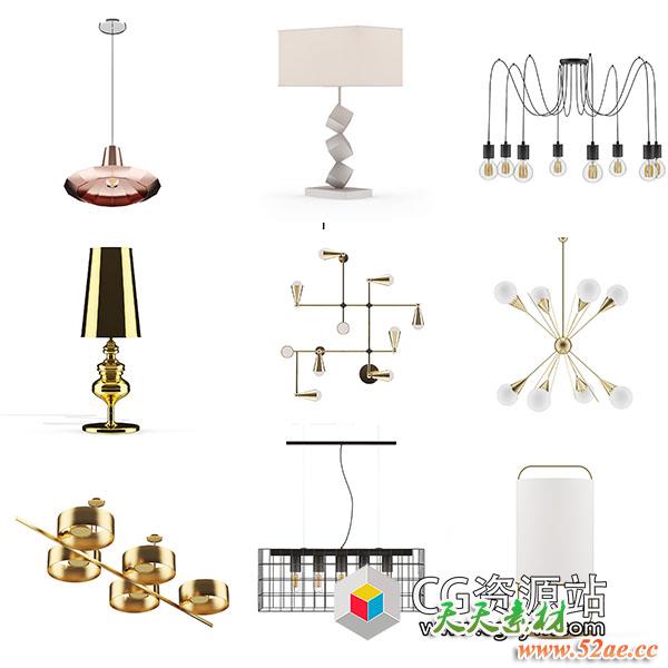 室内吊灯台灯灯具三维模型包(C4D/Maya/MAX/FBX/OBJ格式)CGAxis Models Volume 81 Lights IV