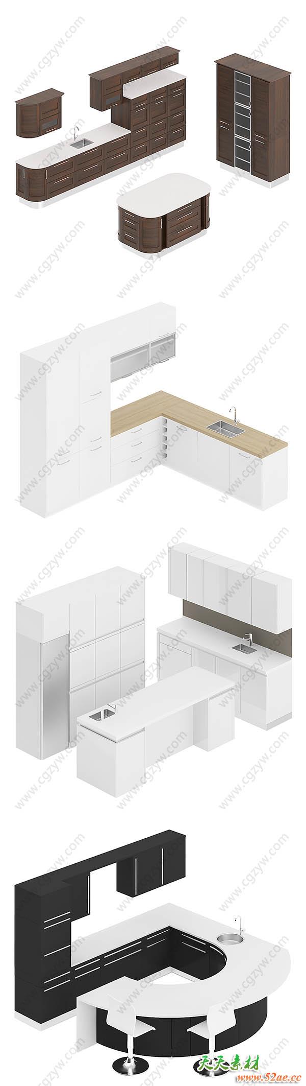 厨房家具多边形三维模型包(C4D/MAX/FBX/OBJ格式)CGAxis Models Volume 86 Kitchen Furniture