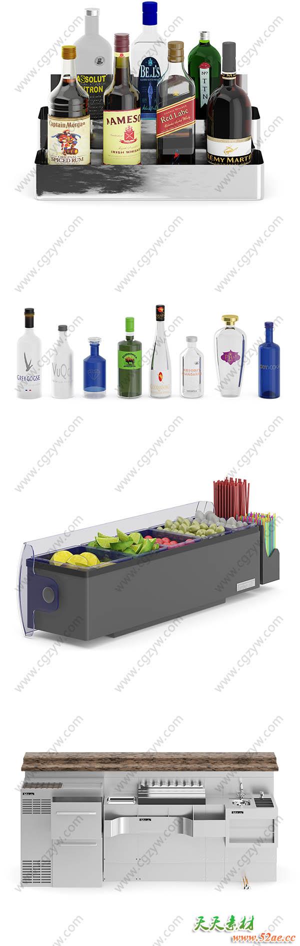 酒吧用具啤酒酒玻璃杯浇注仪器酒桶三维模型的集合(C4D/MAX/FBX/OBJ格式)CGAxis Models Volume 87 Bar Equipment