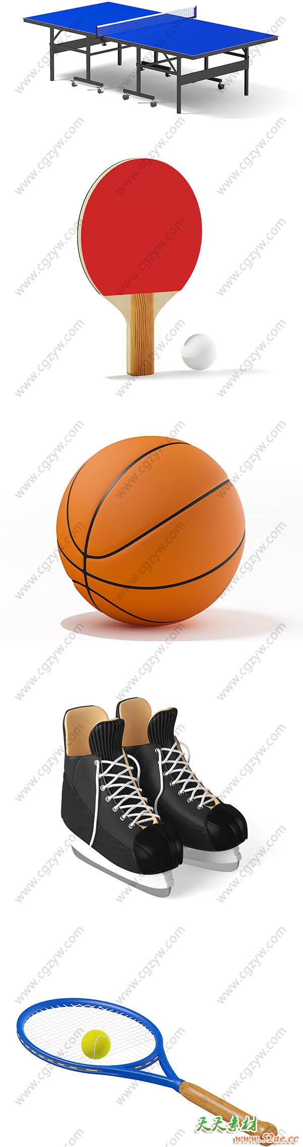 运动器材球拍网球拍足球篮球排球三维模型的集合(C4D/MAX/FBX/OBJ格式)Sport Equipment 3D Models Collection – Volume 88