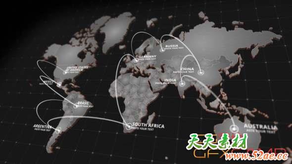 AE模板-世界地图连线动画 World Map Kit V1.1-天天素材网