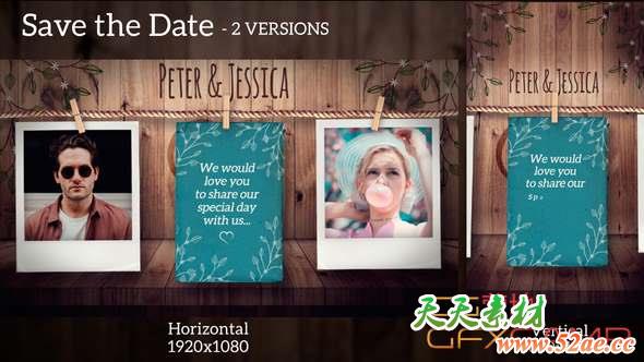 AE模板-拍立得照片悬挂回忆照片相册 Save the Date-天天素材网