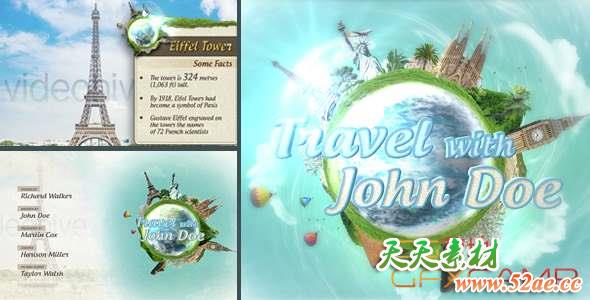AE模板-环形地球旅游景点介绍包装 Travel Show Pack-天天素材网