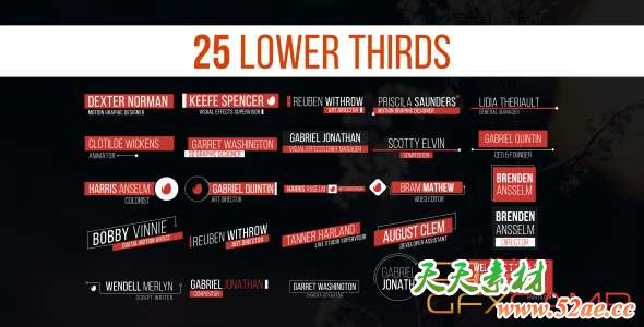 AE模板-25组人名字幕条动画 Lower Thirds-天天素材网