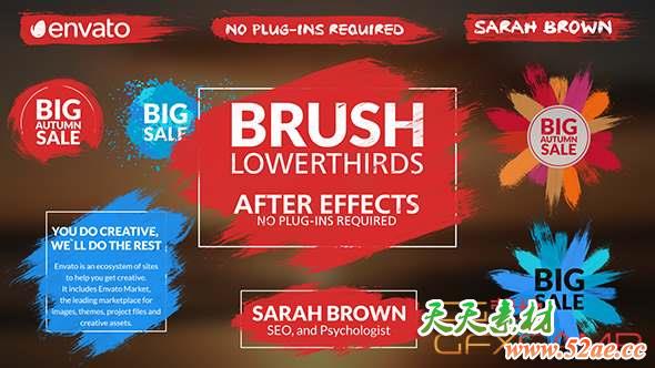 AE模板-笔刷字幕条标签文字动画 Brush Lower Thirds-天天素材网