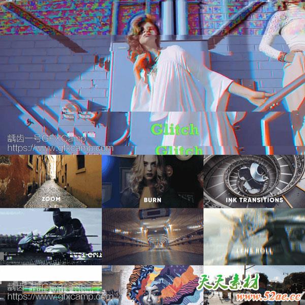 AE模板-128组摄像机推拉聚焦信号损坏水墨视频转场动画-天天素材网