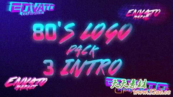 AE模板-80年代复古游戏文字Logo动画 80’s Logo Intro Pack 3 in 1-天天素材网