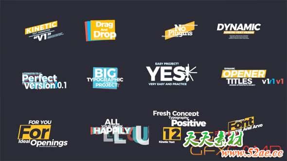AE模板-时尚运动文字排版标题动画 Kinetic Text Animation-天天素材网