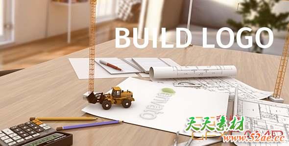 AE模板-卡通三维建筑Logo动画 Build Logo-天天素材网