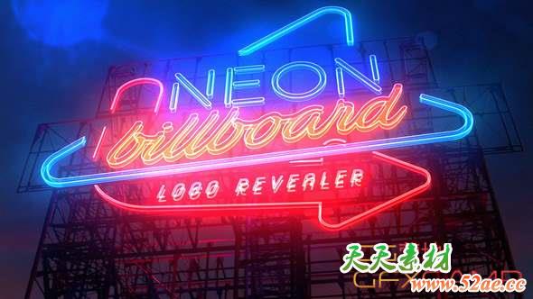 AE模板-霓虹灯广告牌Logo动画 Neon Billboard Logo Revealer-天天素材网