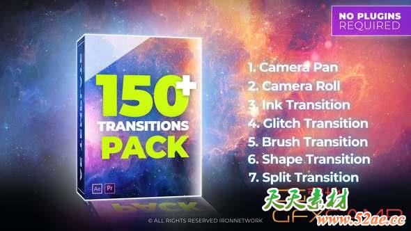 AE模板-150组视频转场动画 Transitions-天天素材网