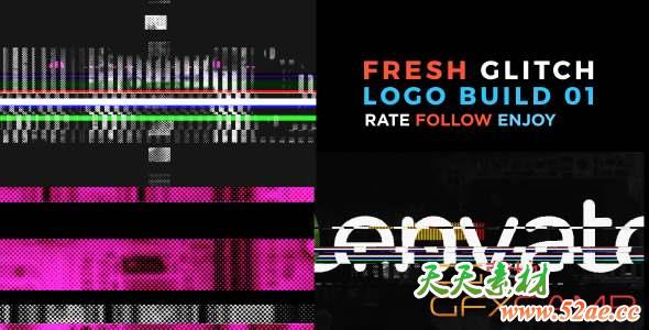 AE模板-信号损坏噪波Logo动画 Fresh Glitch Logo Build 2 Pack Volume 1-天天素材网
