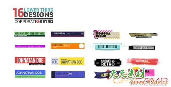 AE模板-16组人名字幕条动画 Lower Third Bundle-天天素材网
