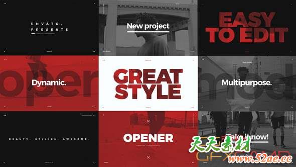 AE模板-时尚文字排版视频片头 Modern Typo Opener-天天素材网