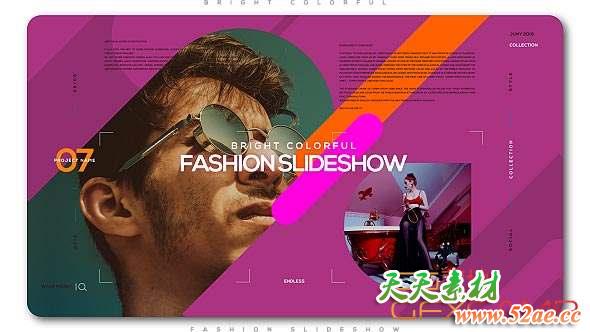 AE模板-现代时尚娱乐包装片头 Bright Colorful Fashion Slideshow-天天素材网