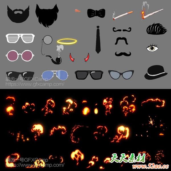 AE模板-300+火焰烟雾闪电水流卡通漫画人物装饰MG元素动画+通道视频素材moiton element 2-天天素材网