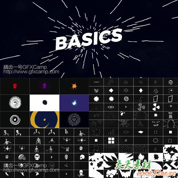 AE模板-1000+手绘涂鸦装饰MG卡通动画图形元动态素材 1000+Scribble elements-天天素材网