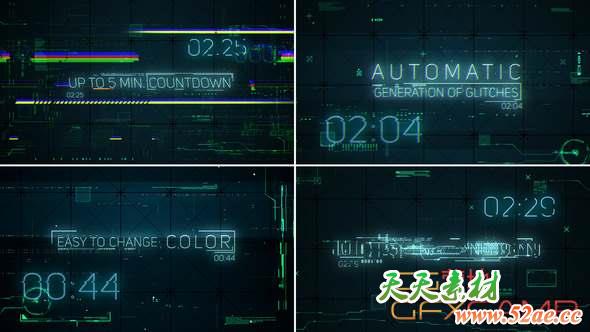 AE模板-高科技文字标题倒计时动画 Hi-Tech Glitches Countdown and Titles-天天素材网