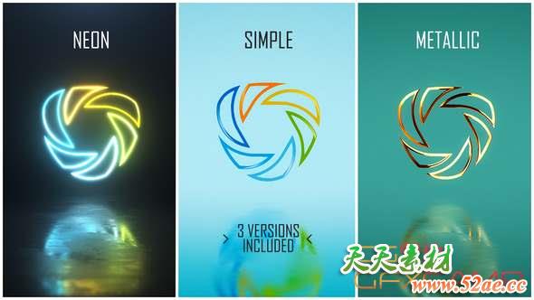 AE模板-简单霓虹灯金色质感Logo动画 Minimal Logo Pack-天天素材网