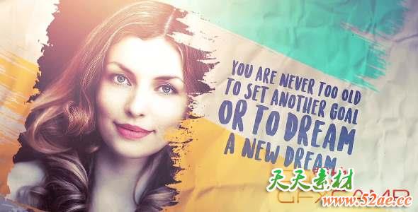 AE模板-笔刷遮罩图片展示片头 Brush Stroke slideshow Images and Quotes-天天素材网