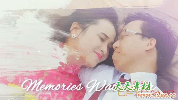 AE模板-水墨笔刷遮罩回忆相册照片开场 Memories Watercolor-天天素材网