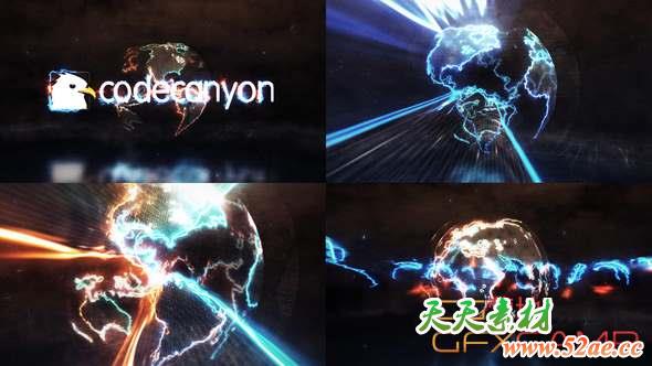 AE模板-能量感地球Logo动画 Energy Earth Logo Reveal-天天素材网