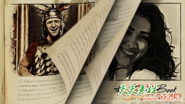 AE模板-视频定格复古书本翻页片头 Grunge Book-天天素材网