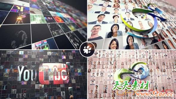 AE模板-照片墙三维Logo动画 Multi Video 3D Logo-天天素材网