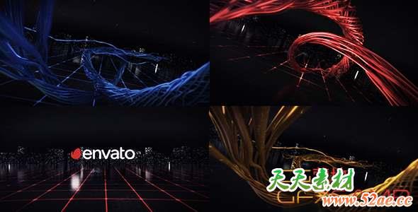 AE模板-科技感三维线条生长Logo动画 Digital Wire Ribbon Logo Reveals-天天素材网