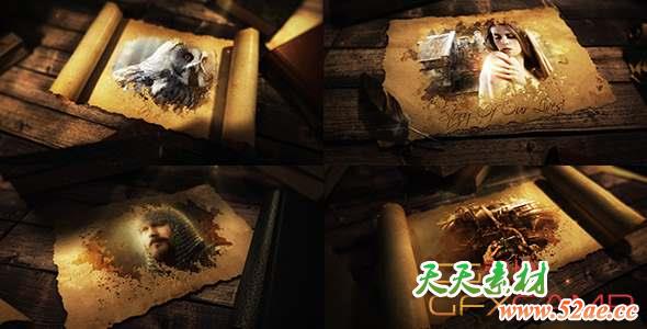 AE模板-历史卷轴展开图片展示 Ancient Epic Scroll-天天素材网