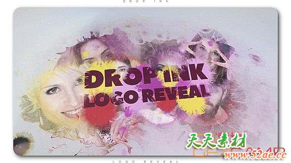 AE模板-水墨滴落遮罩图片Logo动画 Drop Ink Logo Reveal-天天素材网