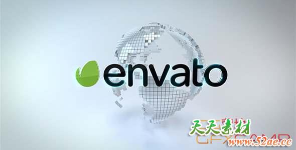 AE模板-三维方块地球Logo动画 World Logo Reveal-天天素材网