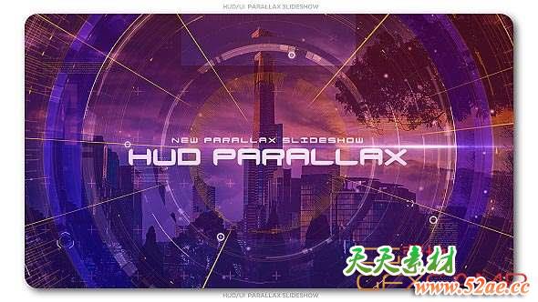 AE模板-科技感视差图片开场 HUD Parallax Slideshow-天天素材网