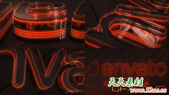 AE模板-三维霓虹灯Logo文字动画 Neon Logo Reveal Element 3D-天天素材网