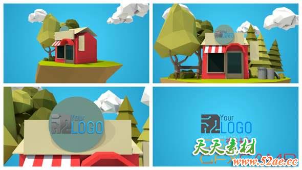 AE模板-三维卡通低多边形商店Logo动画 Store Logo-天天素材网