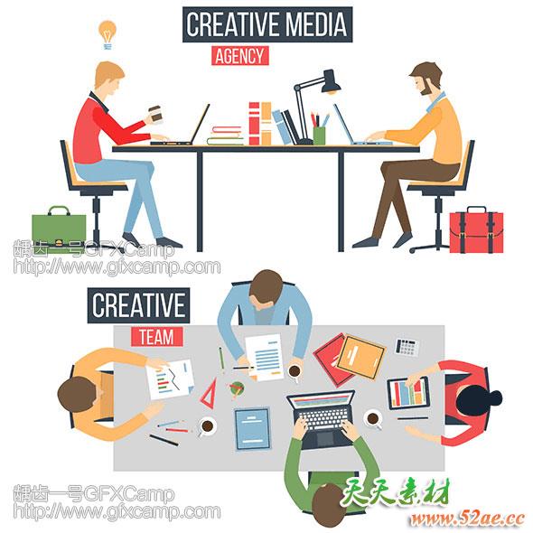 AE模板-扁平化商务工作上班族人物场景MG动画片头Flat-Corporate-People-天天素材网