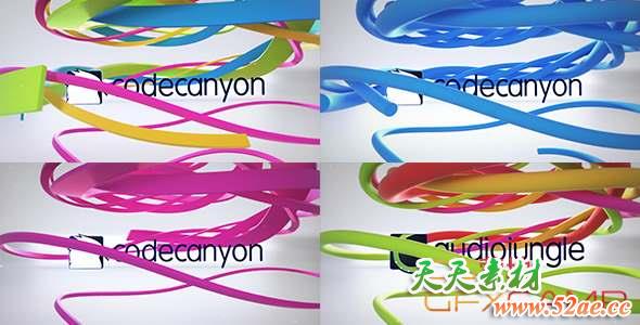 AE模板-三维线条路径生长Logo动画 Clean Ribbon Logo Reveal-天天素材网