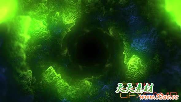 抽象粒子隧道视频素材 Green And Blue Particle Tunnel-天天素材网
