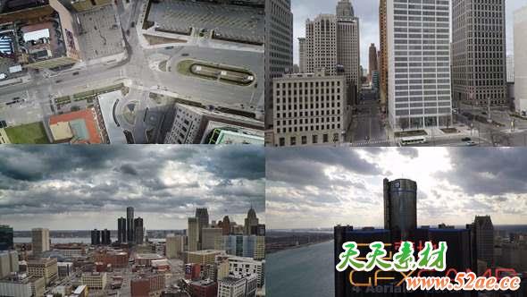 城市楼房俯拍实拍视频素材 Detroit Aerials-天天素材网